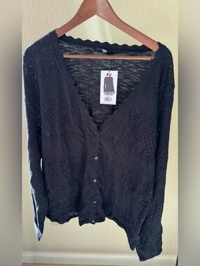 Frye Pointelle Cardigan Sweater 100% Cotton NWT V-neck front lace knit